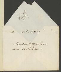 6 vues V[oltaire]. Lettre autographe, signée d’une initiale, à [François] Tronchin.- 2 janvier [1757] (avec enveloppe)