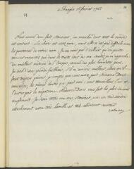 4 vues Voltaire. Lettre non autographe signée à [Jean-]Robert Tronchin, à Lyon.- Prangins, 16 février 1755 (taxe et marque postales)