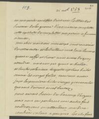 4 vues V[oltaire]. Lettre autographe, signée d'une initiale, [à Jean-Robert Tronchin].- 21 octobre [1758]