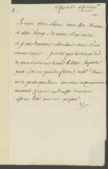 4 vues  - V[oltaire]. Billet de la main de Jean-Louis Wagnière, signé d\'une initiale, à J[ean-]R[obert] Tronchin, à Lyon.- Ferney, 2 février 1761 (taxe et marque postales) (ouvre la visionneuse)