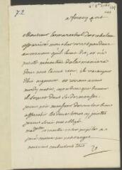 4 vues  - V[oltaire]. Lettre autographe, signée d\'une initiale, à [Ami] Camp, à Lyon.- Ferney, 4 octobre [1762] (ouvre la visionneuse)
