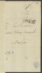 2 vues  - [Voltaire]. Adresse d\'une lettre, de la main de Jean-Louis Wagniere, à [Ami] Camp, à Lyon. [Vers le 5 février 1762] (taxe et marque postales) (ouvre la visionneuse)