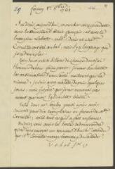 4 vues  - V[oltaire]. Lettre de la main de Jean-Louis Wagnière, signée d\'une initiale, la subscription autographe, [à Jean-Robert Tronchin].- Ferney, 1er octobre 1761 (ouvre la visionneuse)