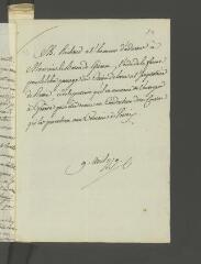 1 vue  - [Richard]. Billet autographe non signé, écrit à la troisième personne, à [Friedrich Melchior] Grimm.- 9 avril 1779 (ouvre la visionneuse)