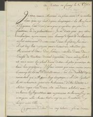 4 vues Voltaire. Copie contemporaine d'une lettre [à Antoine-François Prost de Royer].- Château de Ferney, 1er octobre 1763