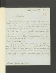 4 vues [Mountstuart, John] (plus tard quatrième comte de Bute). Lettre autographe signée à [François] Tronchin, aux Délices.- Paris, 16 mai 1790