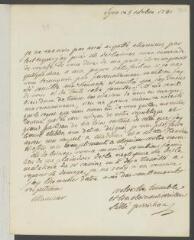 4 vues  - Perrichon, Abbé. Lettre autographe signée [à François Tronchin]. - Lyon, 5 octobre 1781 (ouvre la visionneuse)