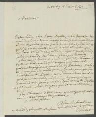 4 vues  - Vernet, [Joseph]. Lettre autographe signée à [François] Tronchin, rue d\'Antin, à Paris.- Mercredi 15 [id est 16] avril 1777 (ouvre la visionneuse)