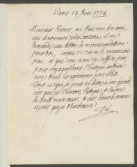 4 vues  - T[ronchi]n, [Jean-Robert (1702-1788)]. Lettre autographe signée à son frère [François] Tronchin, aux Délices.- Paris, 13 juin 1778 (ouvre la visionneuse)