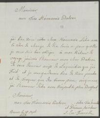 4 vues Funck, S[igmund] Em[anuel]. Lettre autographe signée à [François] Tronchin, aux Délices, à Genève.- Berne, 15 septembre 1778 (taxe postale)