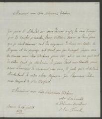 4 vues  - Funck, S[igmund] Em[anuel]. Lettre autographe signée à [François] Tronchin, aux Délices, à Genève.- Berne, 16 juillet 1779 (taxe postale) (ouvre la visionneuse)