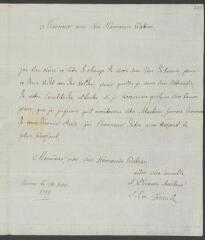 4 vues  - Funck, S[igmund] Em[anuel]. Lettre autographe signée à [François] Tronchin, aux Délices, à Genève.- Berne, 14 novembre 1779 (taxe postale) (ouvre la visionneuse)