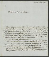 4 vues  - Thellusson, J[ean-]F[rançois]. Lettre autographe signée à son parent [François Tronchin].- Pezenas, 18 décembre 1792 (ouvre la visionneuse)