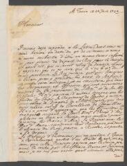 4 vues Le Plat, [Adrian François]. Lettre autographe signée [à Antoine Tronchin].- Turin, 24 juin 1724