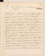 4 vues Chouet, Jean-Louis. Lettre autographe signée à son cousin [Jean Tronchin].- Genève, 13 août 1727