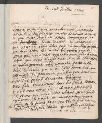 4 vues  - Molènes Tronchin, [Anne]. Lettre autographe signée à son mari [Jean Tronchin].- 14 juillet 1728 (ouvre la visionneuse)