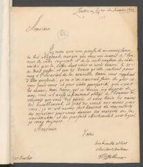 4 vues  - Bothmer, [Johann Caspar von]. Lettre autographe signée à [Jean] Tronchin.- Londres, 3/14 janvier 1732 (ouvre la visionneuse)