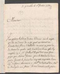 6 vues  - Piégu Vanterol, [François de Philibert de]. Lettre autographe signée à [Jean] Tronchin, derrière le temple de Saint-Pierre, à Genève.- Grenoble, 7 février 1732 (taxe et marque postales) (ouvre la visionneuse)