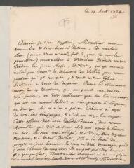 4 vues  - Turrettini, [Jean-Alphonse]. Lettre autographe signée à [Jean] Tronchin, conseiller d\'Etat, chez lui.- 14 août 1734 (ouvre la visionneuse)