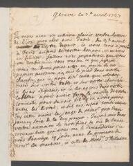 4 vues [Tronchin, Anne]. Lettre autographe non signée à son mari [Jean Tronchin].- Genève, 7 avril 1727