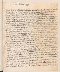 2 vues [Tronchin, Anne]. Lettre autographe non signée [à son mari Jean Tronchin].- 27 juillet 1735
