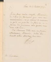 4 vues Necker, [Jacques]. Lettre autographe signée à [Jacob] Tronchin.- Paris, 27 juillet 1779