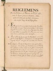 8 vues  - \'Reiglemens pour les pasteurs et anciens de l\'Eglise reformée de Lyon\'.- arrêté en consistoire à Saint-Roman de Couzon lez Lyon, 15 août 1649 (ouvre la visionneuse)