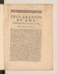 8 vues  - Imprimé intitulé \'Declaration du roy concernant la religion. Donnée à Versailles le 14 may 1724\'.- A Paris chez la veuve Saucrain et P. Prault, [1724] (ouvre la visionneuse)