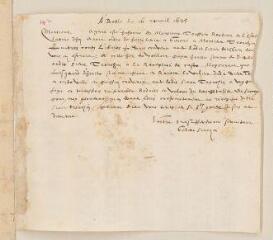 2 vues  - Lettre autographe signée de Gedeon Sarazin à Antoine Dangers, beau-frère de Théodore Tronchin, à Genève.- Bâle, 16 avril 1635 (ouvre la visionneuse)