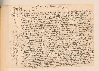 2 vues  - Celerier. Lettre signée avec cachet à Théodore Tronchin.- Paris, 29 juin 1638 (ouvre la visionneuse)