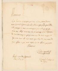 4 vues  - Ernest, landgrave de Hesse-Rheinfeld. Lettre autographe signée à Théodore Tronchin à Genève.- Bâle, 14 septembre 1639 (ouvre la visionneuse)