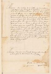 2 vues  - Mornay, Philippe de, sieur du Plessis. Lettre autographe signée avec cachet à Théodore Tronchin.- Saumur, 17 décembre 1620 (ouvre la visionneuse)