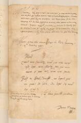 2 vues Dohna, Fabien, baron de. Lettre en partie autographe avec signature autographe à [Claude-Antoine de Vienne, sr] de Clervant.- Vermanton, 2 octobre 1587