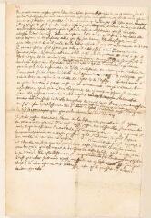 4 vues  - Note non signée, de la main de Louis I Tronchin, relative à une lettre qu\'il faudrait faire écrire au premier syndic au sujet d\'un funeste établissement qu\'il faudrait empêcher.- sans lieu, [janvier 1675] (ouvre la visionneuse)