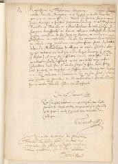 4 vues  - Achat par le Conseil de Genève, pour la Bibliothèque, des livres de la succession d\'Ant[oine] de La Faye : arrêt du Conseil du 23 janvier 1618, reçu signé par Jacques Chouet le 6 mars 1618 (ouvre la visionneuse)