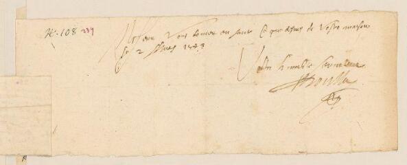 2 vues  - 2 dernières lignes d\'une lettre à la signature illisible, sans adresse.- 2 ma[i?] 1578 (ouvre la visionneuse)