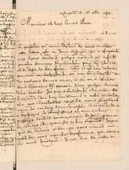 4 vues  - Sterky, Jérémie. Lettre autographe signée avec cachet à Louis Tronchin.- Lausanne, 16 octobre 1698 (ouvre la visionneuse)