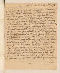 4 vues  - Gaultier, François de, sieur de Blancard. Lettre autographe signée avec cachet à Louis Tronchin.- Berlin, 6 novembre 1688 (ouvre la visionneuse)