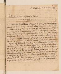 4 vues  - Gaultier, François de, sieur de Blancard. Lettre autographe signée avec cachet à Louis Tronchin.- Berlin, 26 janvier 1689 (ouvre la visionneuse)