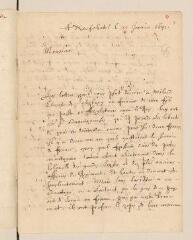 4 vues Montmollin, G[eorges?] de. Lettre signée à Louis Tronchin.- Neuchâtel, 22 janvier 1691