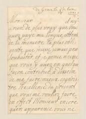 6 vues  - La Trémoille, Marie Charlotte de. Lettre autographe signée à Louis Tronchin.- Gena, 4/14 [le mois manque] 1671 (ouvre la visionneuse)