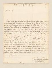 4 vues  - Massué de Ruvigny, Henri de. Lettre signée, de la main de son secrétaire Elie Bouhéreau, à Louis Tronchin.- Turin, 9/19 avril 1695 (ouvre la visionneuse)