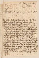 4 vues  - Allix, Pierre. Lettre autographe signée avec cachet à Louis Tronchin.- Paris, 11 mai 1677 (ouvre la visionneuse)