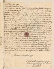 2 vues  - Daillé, Jean. Lettre autographe signée avec cachet à Louis Tronchin.- Paris, 5 avril 1661 (ouvre la visionneuse)