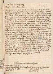 2 vues  - Daillé, Jean. Lettre autographe signée avec cachet à Louis Tronchin.- Paris, 14 août 1663 (ouvre la visionneuse)