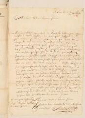 4 vues  - Mussard, Pierre. Lettre autographe avec cachet à Louis Tronchin.- Lyon, 23 juin 1663 (ouvre la visionneuse)