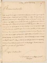 4 vues  - Huisseau, Isaac d\'. Lettre autographe signée \'d\'Huisseau\' avec cachet à Louis Tronchin, au sujet de la nomination de Jean-Robert Chouet comme professeur à Saumur.- Saumur, 22 novembre 1664 (ouvre la visionneuse)