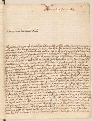 4 vues Chouet, Jean-Robert. Lettre autographe signée avec cachet à Louis Tronchin.- Saumur, 14 janvier 1665