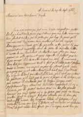 6 vues  - Chouet, Jean-Robert. Lettre autographe signée avec cachet à Louis Tronchin.- Saumur, 29 septembre 1666 (ouvre la visionneuse)