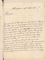4 vues  - Barbeyrac, Charles de. Lettre autographe signée avec cachet à Louis Tronchin.- Montpellier, 4 juillet 1676 (ouvre la visionneuse)